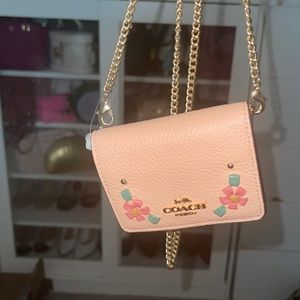 Mini Wallet On A Chain With Floral Whipstitch